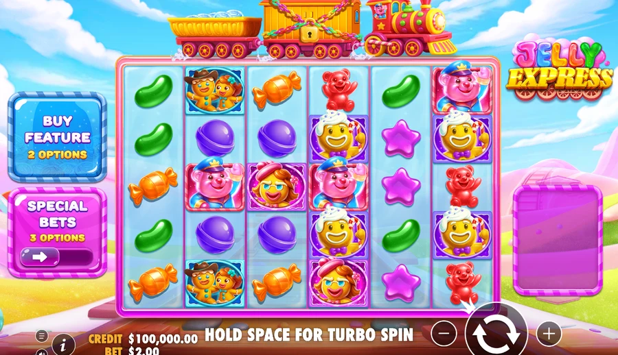 Jelly Express title screen with the candy train and the gummy-bear conductor